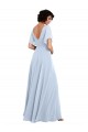 Bleu ciel clair Trapèze Col V Mousseline Longue Robes demoiselle d'honneur à Bas Prix