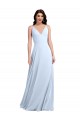 Bleu ciel clair Trapèze Col V Mousseline Longue Robes demoiselle d'honneur à Bas Prix