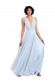 Bleu ciel clair Trapèze Col V Mousseline Longue Robes demoiselle d'honneur à Bas Prix