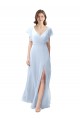Bleu ciel clair Trapèze Col V Mousseline Longue Robes demoiselle d'honneur à Bas Prix