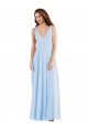 Bleu ciel clair Trapèze Col V Mousseline Longue Robes demoiselle d'honneur à Bas Prix