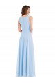 Bleu ciel clair Trapèze Col V Mousseline Longue Robes demoiselle d'honneur à Bas Prix