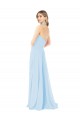 Bleu ciel clair Trapèze Licou Col Haut Mousseline Longue Robes demoiselle d'honneur à Bas Prix