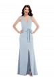 Bleu ciel clair Trapèze Licou Col V Crêpe Stretch Longue Formelles Robes demoiselle d'honneur / Robes de soirée / Robes de bal à Bas Prix