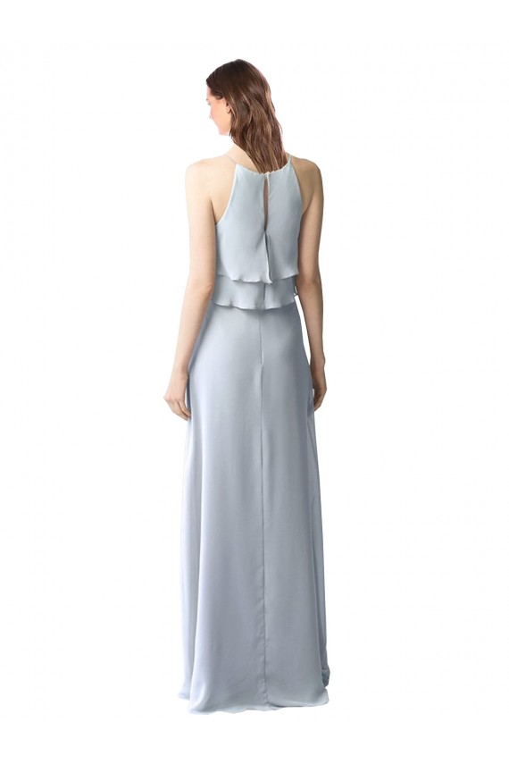 Bleu ciel clair Trapèze Licou Mousseline Longue Robes demoiselle d'honneur à Bas Prix