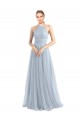 Bleu ciel clair Trapèze Licou Tulle Longue Robes demoiselle d'honneur à Bas Prix