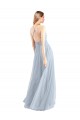 Bleu ciel clair Trapèze Licou Tulle Longue Robes demoiselle d'honneur à Bas Prix