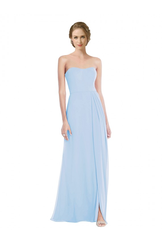 Bleu ciel clair Trapèze Mousseline Longue Robes demoiselle d'honneur à Bas Prix