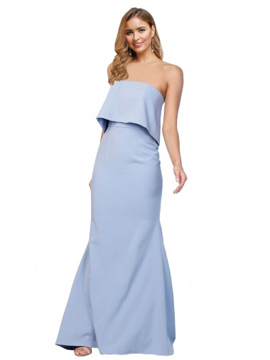 Bleu ciel clair Trapèze Sans bretelle Crêpe Stretch Longue Formelles Robes demoiselle d'honneur / Robes de soirée / Robes de bal à Bas Prix