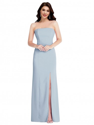 Bleu ciel clair Trapèze Sans bretelle Crêpe Stretch Longue Formelles Robes demoiselle d'honneur / Robes de soirée / Robes de bal à Bas Prix
