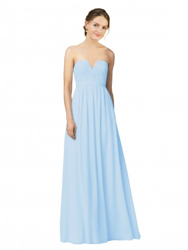 Bleu ciel clair Trapèze Sans bretelle Mousseline Longue Robes demoiselle d'honneur à Bas Prix