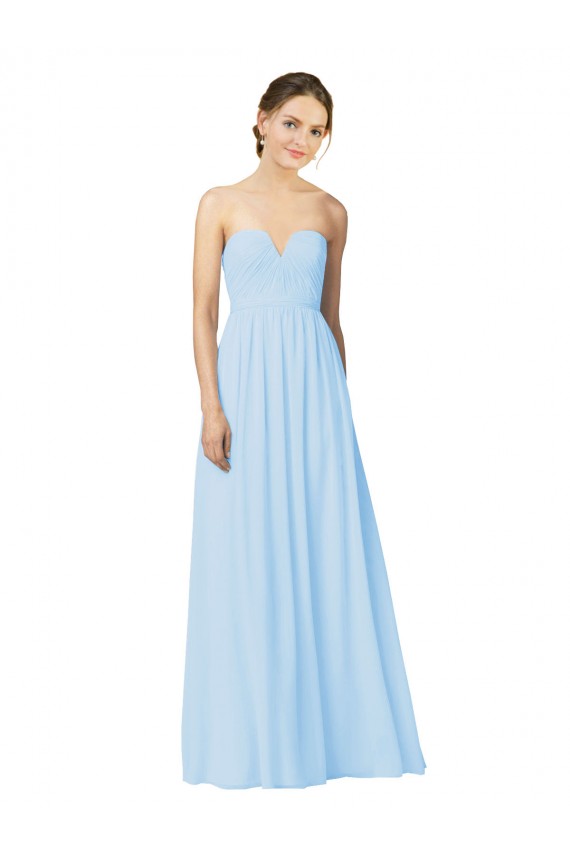 Bleu ciel clair Trapèze Sans bretelle Mousseline Longue Robes demoiselle d'honneur à Bas Prix