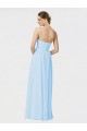 Bleu ciel clair Trapèze Sans bretelle Mousseline Longue Robes demoiselle d'honneur à Bas Prix
