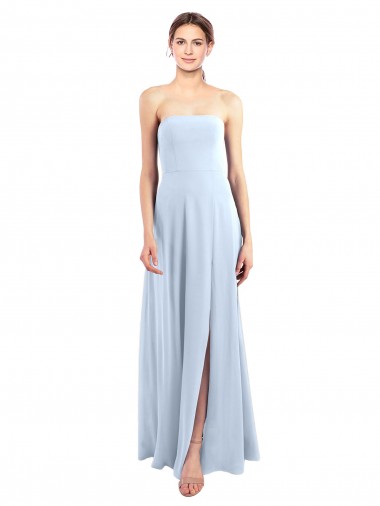 Bleu ciel clair Trapèze Sans bretelle Mousseline Longue Robes demoiselle d'honneur à Bas Prix
