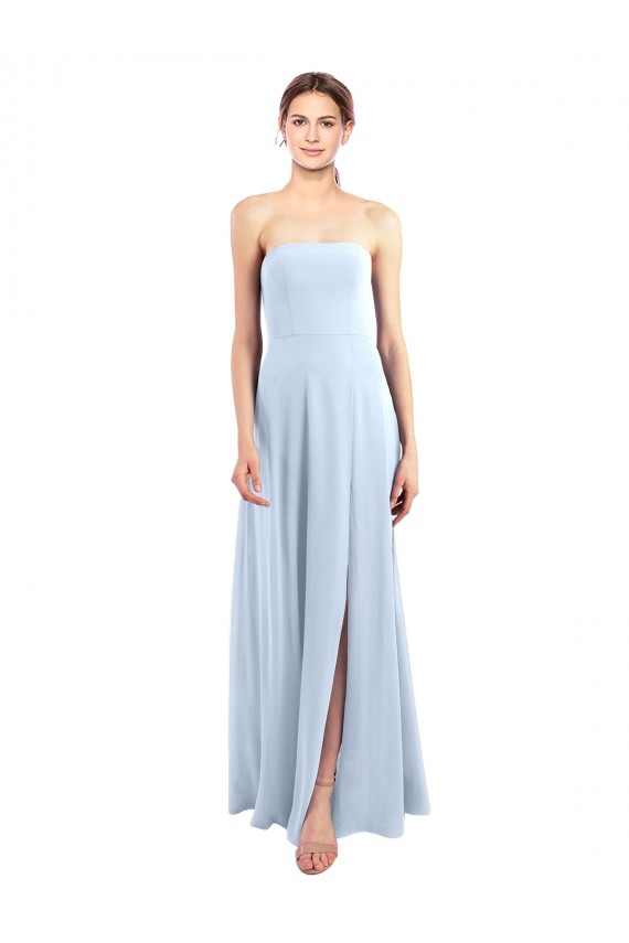 Bleu ciel clair Trapèze Sans bretelle Mousseline Longue Robes demoiselle d'honneur à Bas Prix