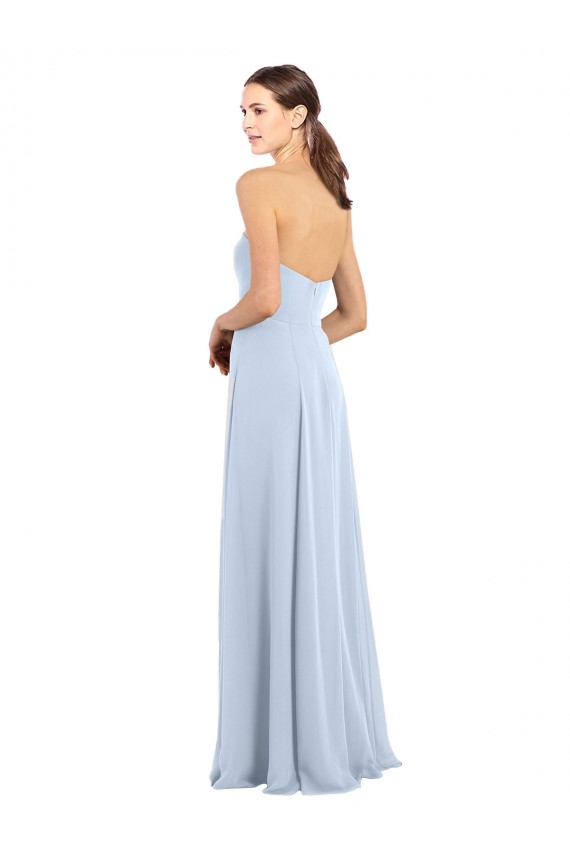 Bleu ciel clair Trapèze Sans bretelle Mousseline Longue Robes demoiselle d'honneur à Bas Prix