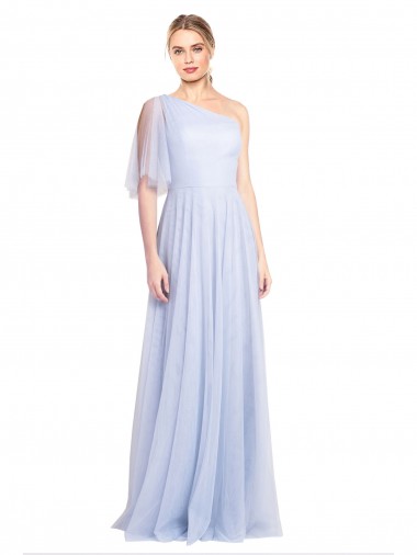 Bleu ciel clair Trapèze Tulle Longue Robes demoiselle d'honneur à Bas Prix