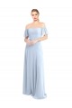 Bleu ciel clair Trapèze Épaule Dénudée Col Carré Mousseline Longue Robes demoiselle d'honneur à Bas Prix