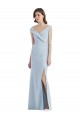 Bleu ciel clair Trapèze Épaule Dénudée Col V Crêpe Stretch Longue Robes demoiselle d'honneur à Bas Prix