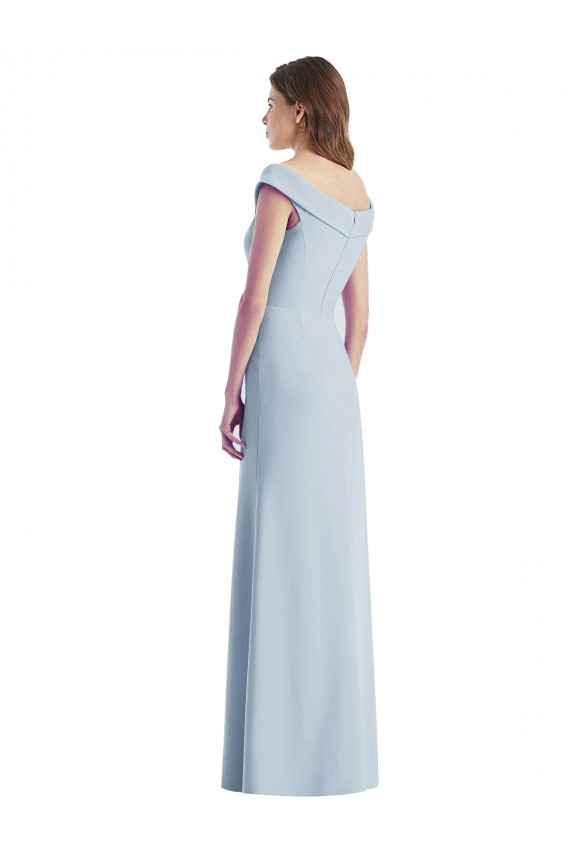 Bleu ciel clair Trapèze Épaule Dénudée Col V Crêpe Stretch Longue Robes demoiselle d'honneur à Bas Prix