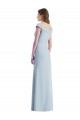 Bleu ciel clair Trapèze Épaule Dénudée Col V Crêpe Stretch Longue Robes demoiselle d'honneur à Bas Prix