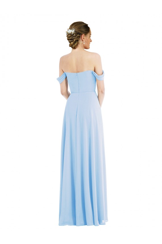 Bleu ciel clair Trapèze Épaule Dénudée Mousseline Longue Formelles Robes demoiselle d'honneur / Robes de soirée à Bas Prix