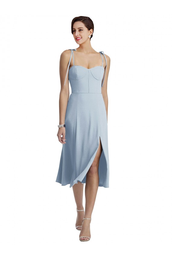 Bleu ciel clair Trapèze midi Crêpe Stretch Courte Robes demoiselle d'honneur / Robes de bal / Robes de cocktail à Bas Prix