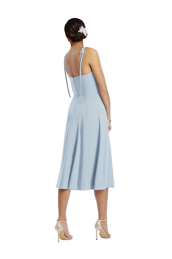 Bleu ciel clair Trapèze midi Crêpe Stretch Courte Robes demoiselle d'honneur / Robes de bal / Robes de cocktail à Bas Prix