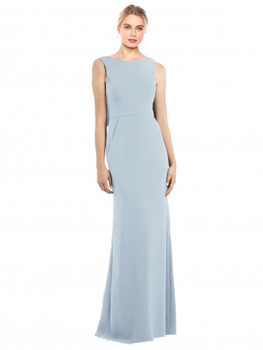 Bleu ciel clair Trompette Bateau Crêpe Stretch Longue Robes demoiselle d'honneur / Robes de bal à Bas Prix