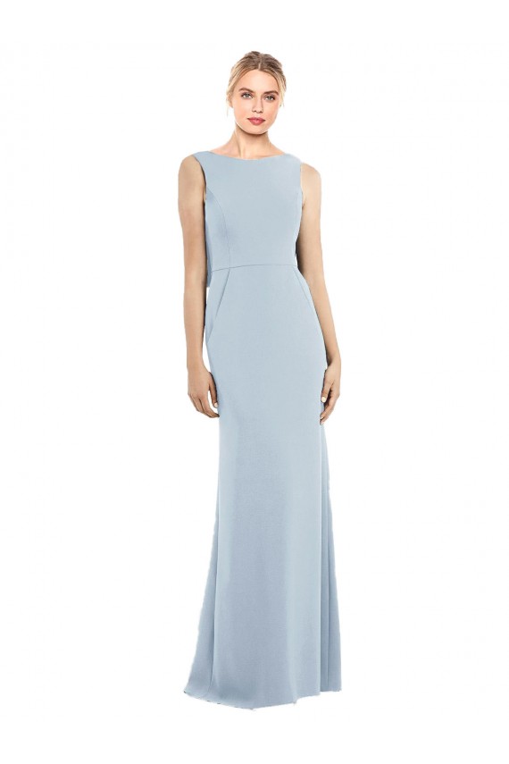 Bleu ciel clair Trompette Bateau Crêpe Stretch Longue Robes demoiselle d'honneur / Robes de bal à Bas Prix