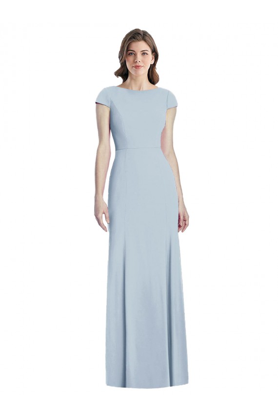 Bleu ciel clair Trompette Bateau Crêpe Stretch Longue Robes demoiselle d'honneur / Robes de bal à Bas Prix