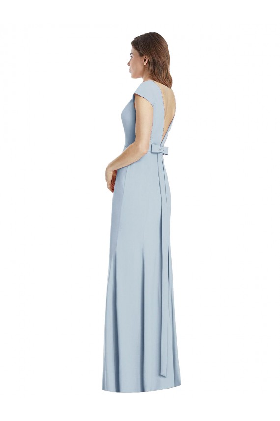 Bleu ciel clair Trompette Bateau Crêpe Stretch Longue Robes demoiselle d'honneur / Robes de bal à Bas Prix