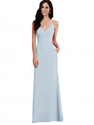 Bleu ciel clair Trompette Bretelles spaghetti Col V Crêpe Stretch Longue Robes demoiselle d'honneur / Robes de bal à Bas Prix