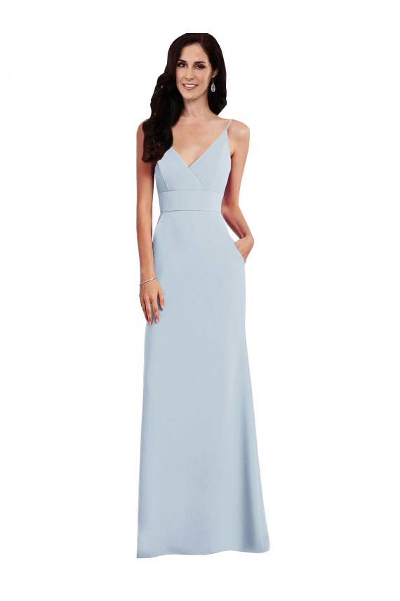 Bleu ciel clair Trompette Bretelles spaghetti Col V Crêpe Stretch Longue Robes demoiselle d'honneur / Robes de bal à Bas Prix