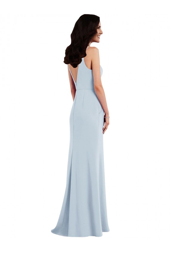 Bleu ciel clair Trompette Bretelles spaghetti Col V Crêpe Stretch Longue Robes demoiselle d'honneur / Robes de bal à Bas Prix