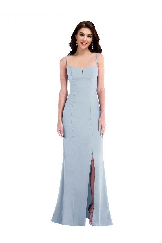 Bleu ciel clair Trompette Bretelles spaghetti Crêpe Stretch Longue Formelles Robes demoiselle d'honneur / Robes de soirée / Robes de bal à Bas Prix