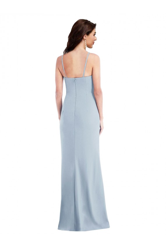 Bleu ciel clair Trompette Bretelles spaghetti Crêpe Stretch Longue Formelles Robes demoiselle d'honneur / Robes de soirée / Robes de bal à Bas Prix