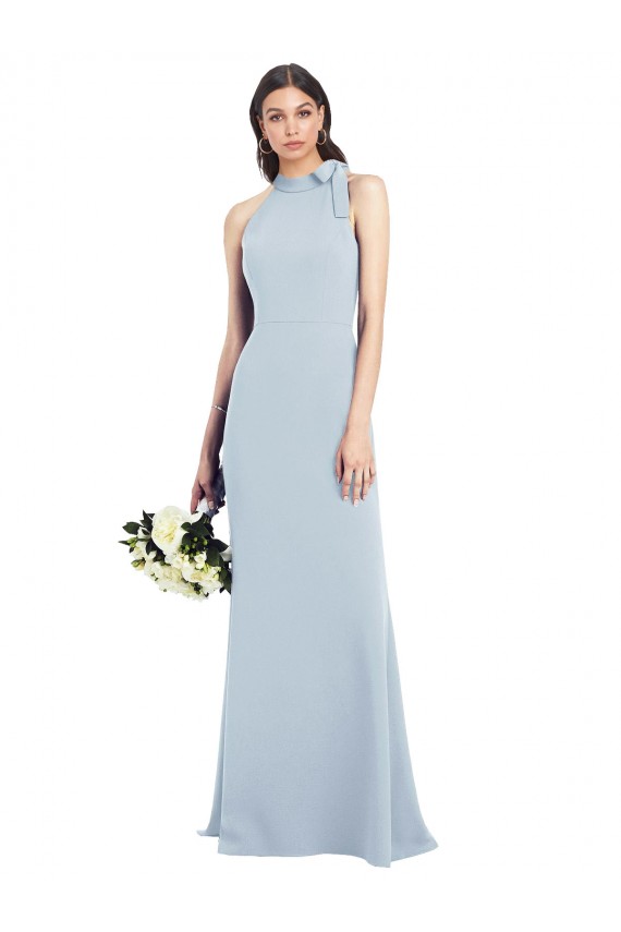 Bleu ciel clair Trompette Col Bateau Col Haut Licou Crêpe Stretch Longue Robes demoiselle d'honneur / Robes de bal à Bas Prix