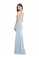 Bleu ciel clair Trompette Col Bateau Col Haut Licou Crêpe Stretch Longue Robes demoiselle d'honneur / Robes de bal à Bas Prix