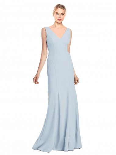 Bleu ciel clair Trompette Col V Crêpe Stretch Longue Robes demoiselle d'honneur / Robes de bal à Bas Prix