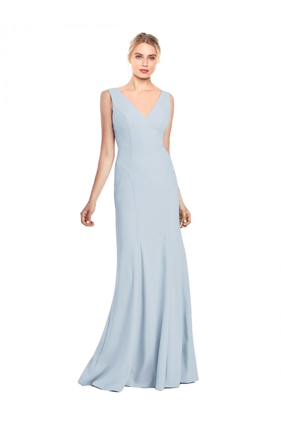 Bleu ciel clair Trompette Col V Crêpe Stretch Longue Robes demoiselle d'honneur / Robes de bal à Bas Prix