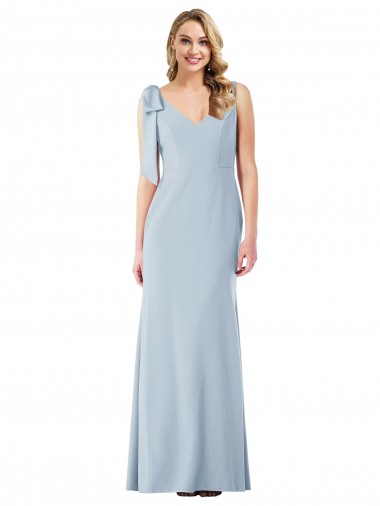Bleu ciel clair Trompette Col V Crêpe Stretch Longue Robes demoiselle d'honneur / Robes de bal à Bas Prix