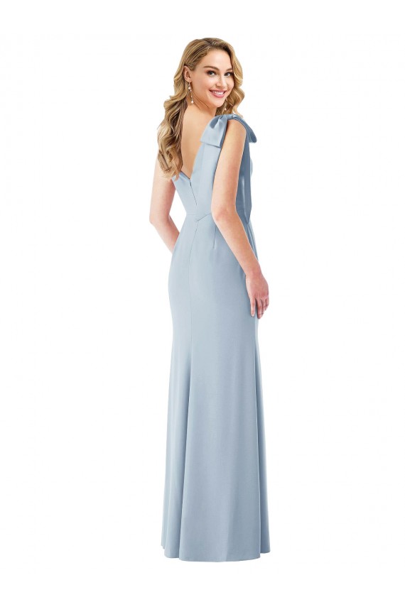 Bleu ciel clair Trompette Col V Crêpe Stretch Longue Robes demoiselle d'honneur / Robes de bal à Bas Prix