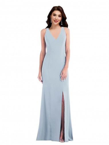 Bleu ciel clair Trompette Col V Crêpe Stretch Longue Robes demoiselle d'honneur / Robes de bal à Bas Prix