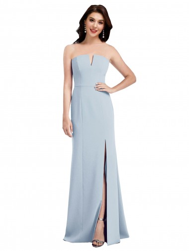 Bleu ciel clair Trompette Col V Sans bretelle Crêpe Stretch Longue Robes demoiselle d'honneur / Robes de bal à Bas Prix
