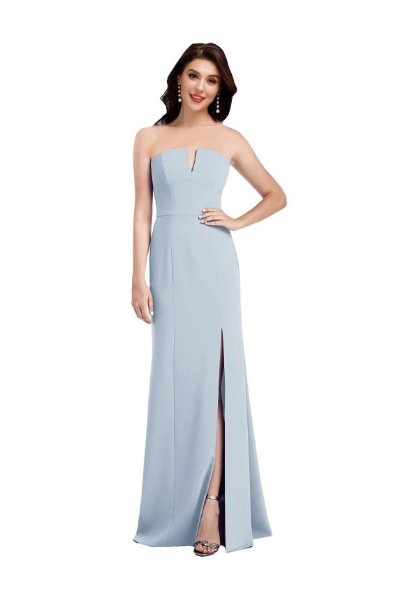 Bleu ciel clair Trompette Col V Sans bretelle Crêpe Stretch Longue Robes demoiselle d'honneur / Robes de bal à Bas Prix