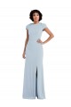 Bleu ciel clair Trompette Col bijou Crêpe Stretch Longue Robes demoiselle d'honneur à Bas Prix