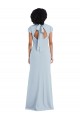 Bleu ciel clair Trompette Col bijou Crêpe Stretch Longue Robes demoiselle d'honneur à Bas Prix