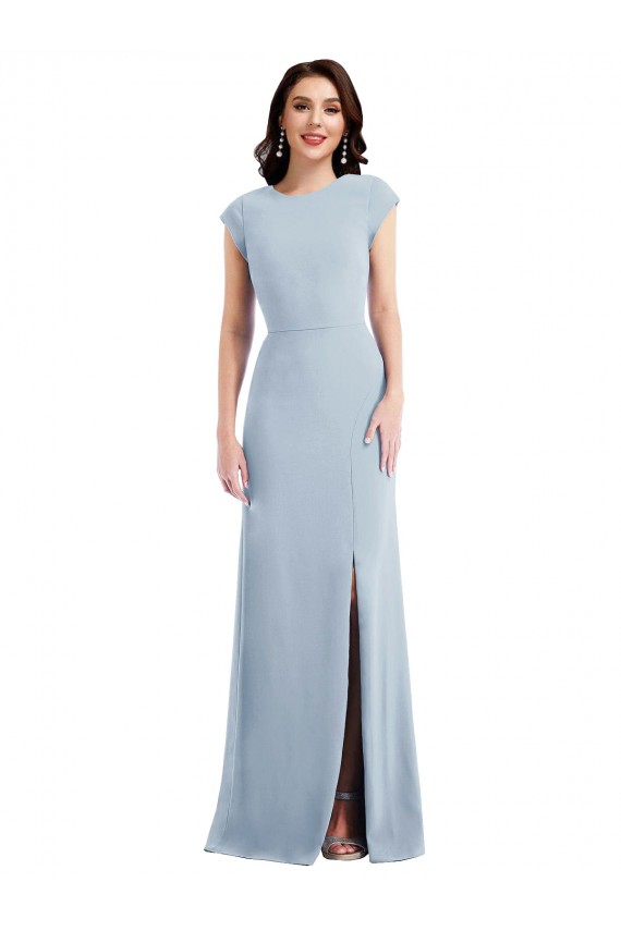 Bleu ciel clair Trompette Crêpe Stretch Longue Formelles Robes demoiselle d'honneur / Robes de soirée / Robes de bal à Bas Prix