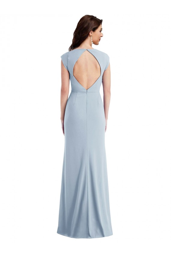 Bleu ciel clair Trompette Crêpe Stretch Longue Formelles Robes demoiselle d'honneur / Robes de soirée / Robes de bal à Bas Prix